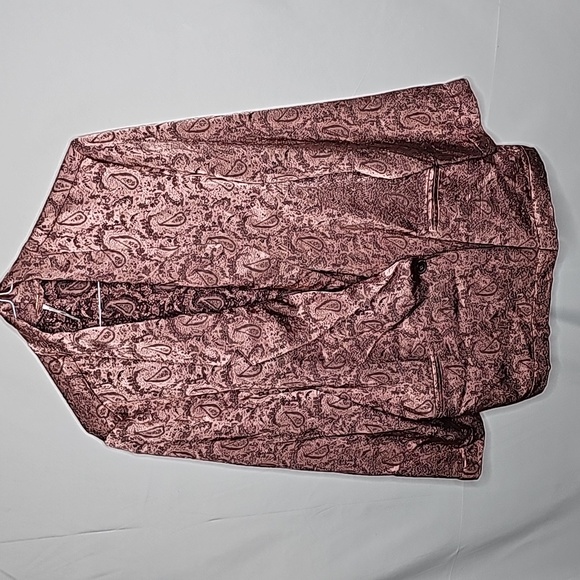 Free People silky jacquard paisley long one button pink purple blazer jacket S - Picture 4 of 10